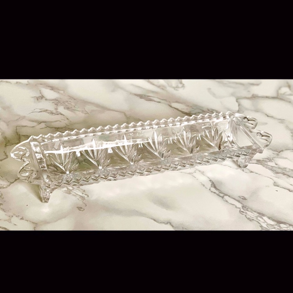 3/$45 ⭐️ Vintage Fifth Ave Crystal Cut Portico 12" Footed Cracker Candy Tray